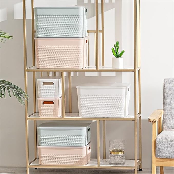 HANAMYA Lidded Storage Bin Organizer | Storage Organizing Container 4 Liter Set of 6 Mint
