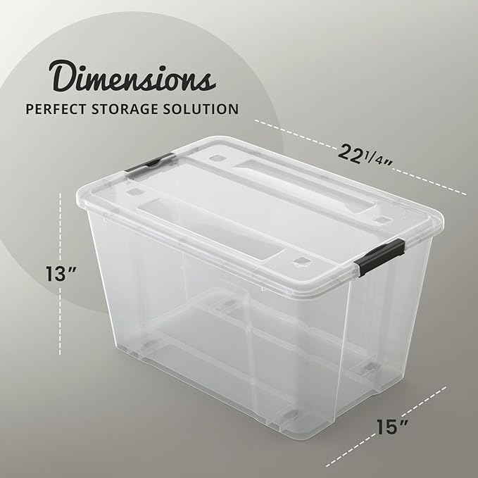 Lifetime Appliance Parts 6 PACK 54 Qt. Plastic Storage Bin Tote Organizing Container with Ultra Durable Lid &amp Secure Latching Buckles Stackable Extra Strength Clear w/Black Handle