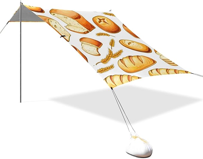 Beach Canopy with Windproof Ropes &amp Sandbags Beach Tent Sun Shade Sun Shelter for Camping Trips Fishing Backyard Fun or Picnics Bread