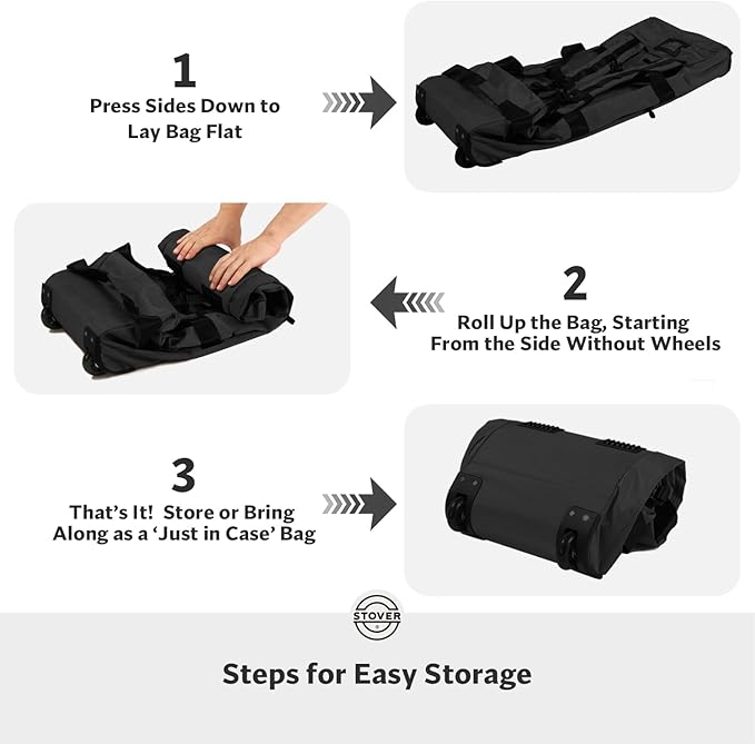 STOVER 45/80/100L Rolling Duffel Bag with Wheels X-Large Durable Travel Duffle + Toiletry Bag Heavy Duty Packable with Shoulder Straps- Use as Luggage or Backpack Men/Women (Black)