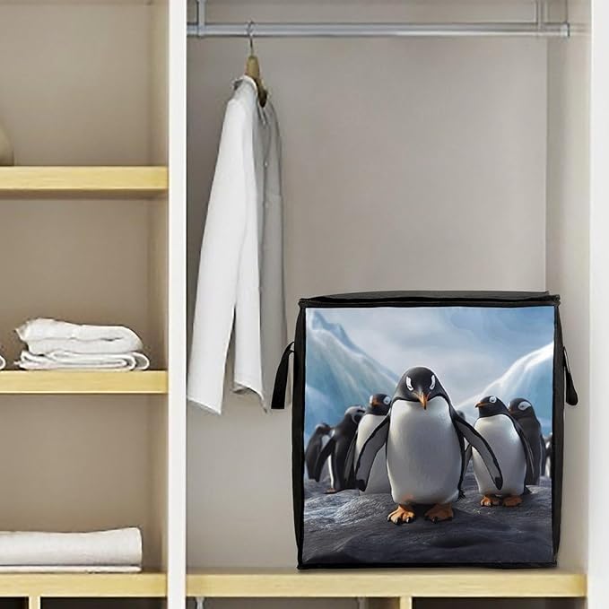 Comforter Storage Bag Clothes Storage Bins with Lids Foldable Funny Penguins1 Print Storage Containers for Clothing Blanket Bedding Comforter