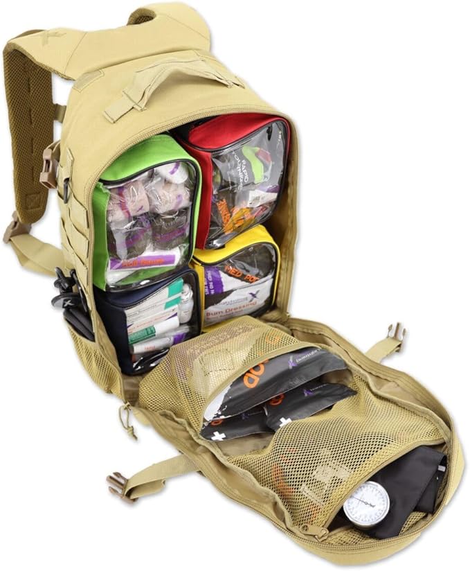 Lightning X Stocked Modular Trauma &amp Bleeding First Aid Responder Medical Backpack + Kit - TAN