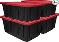 12 Gallon Large Storage Bin with Snap Lid Black and Red Heavy Duty Plastic Stackable 30.6x20.6x14.3 Inches Set of 4 (12 Gallon 4)
