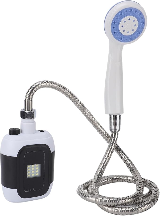 Brrnoo Portable Camping Shower Built in Light and Flexible Mounting System 2000mAh Battery with 30 Min Runtime 4 5L Min Waterflow for Outdoor Showers Camping Hiking Pet Washing