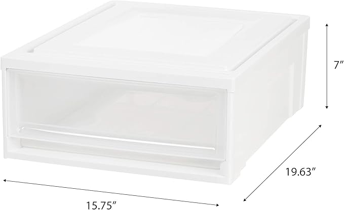 IRIS USA 22 Qt Under Bed Storage Drawer Stackable Plastic Organizer Bin Smooth-Glide Sliding Drawer 4 Pack White