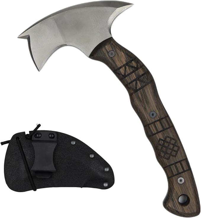 Forged Tomahawk Handmade Camping Hatchet Bushcraft Axe Full Tang with Kydex Sheath Functional Tomahawk AncientSmithy for Outdoor (Compact Hatchet)