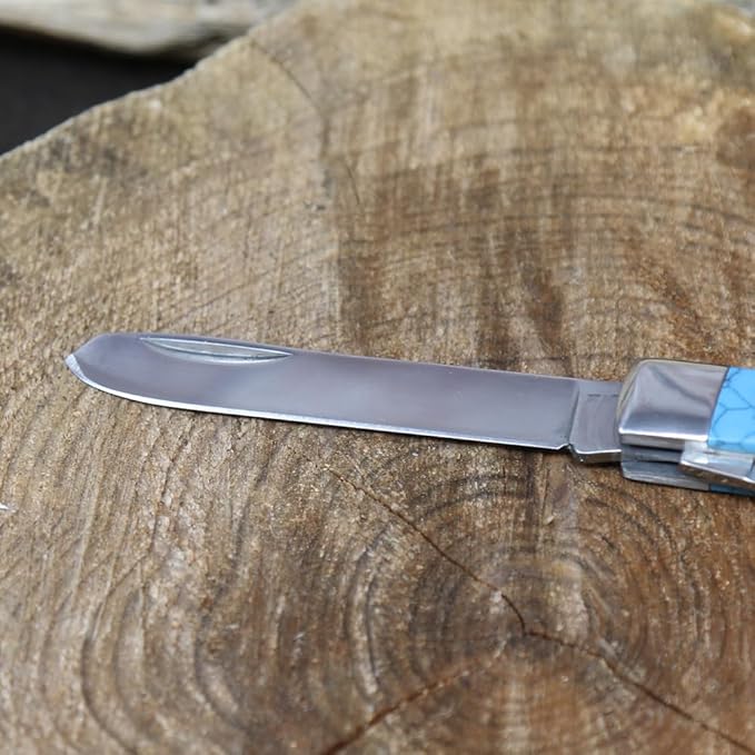 WHISKEY BENT HAT CO. Traditional Trapper Folding Pocket Knife 4.125 Closed Length 440C Stainless Steel Blades (Pearl Agate)