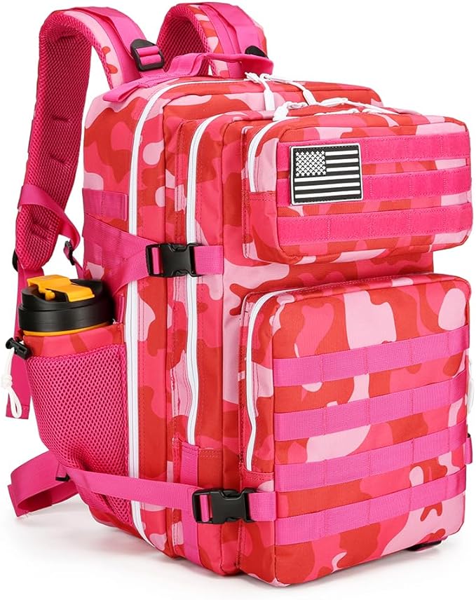 45L Military Tactical Backpacks 3 Days Assault Pack Bag Fitness Rucksack 3 Day Bug Out Bag Hiking Treeking Molle Daypack (Rose Red CP)
