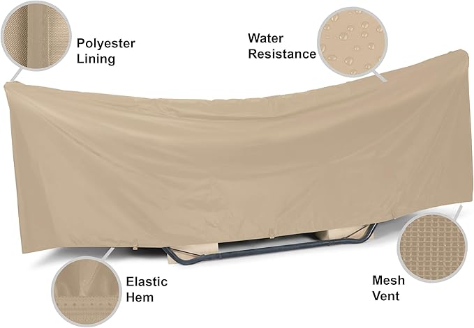 Covermates Hammock Cover – Classic 12-Gauge Vinyl Weather-Resistant Polyester Lining Adjustable Buckle Straps &amp Lightweight Protection 188W x 58D x 20H Classic Tan