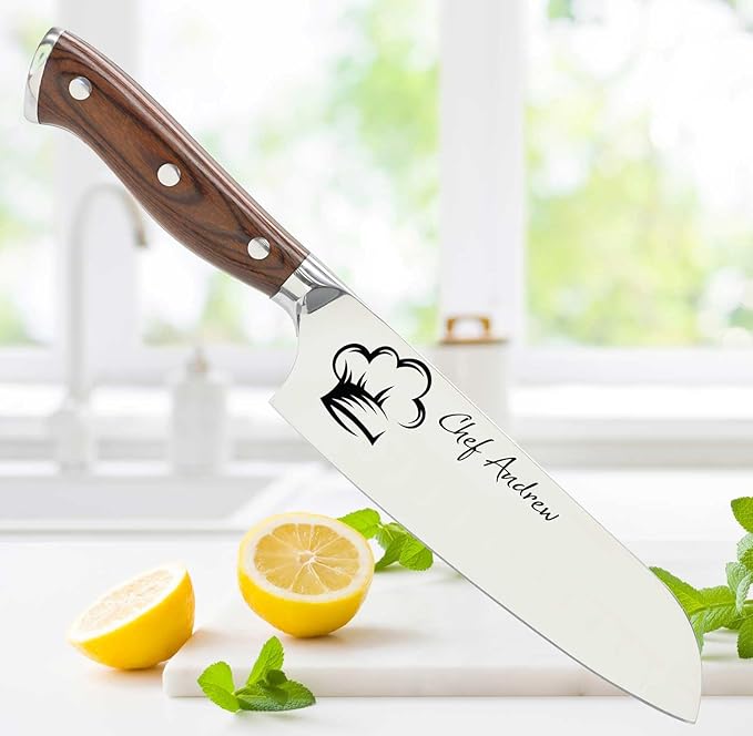 Shape28 Customizable Stainless Steel Steel Santoku Kitchen Knife with Laser Engraved Cooking Gifts for Him Her Housewarming Gifts Kitchen Knife Gift Set