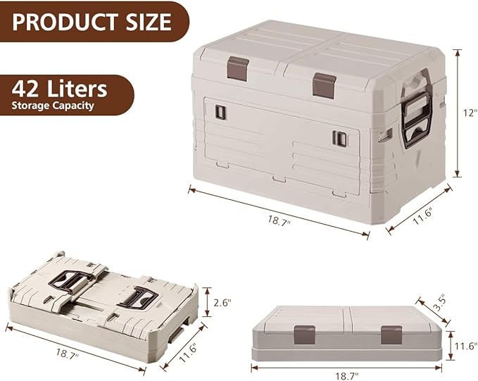 Collapsible Folding Storage Bin with 2 Compartments 42L Side Opening Organizer for Car Trunk Picnic Fishing Office
