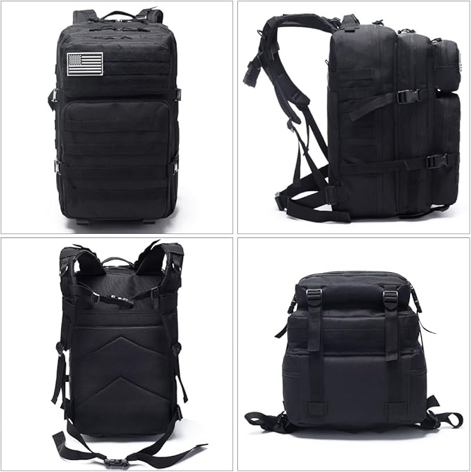 45L Military Tactical Backpacks Molle Army Assault Pack 3 Day Bug Out Bag Hiking Treeking Rucksack (Black)
