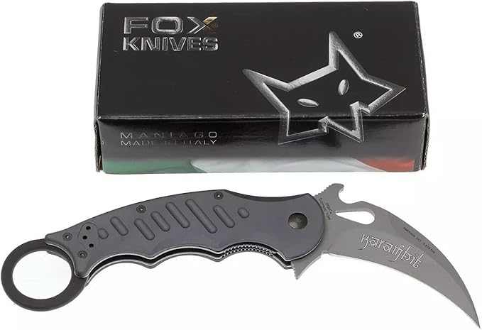 Fox Knives 478 Karambit Emerson Wave Folding Pocket Knife - N690Co Stainless Steel Blade Bead Blasted Finish - Black Idroglider Reversible Pocket Clip - Liner Lock Folder