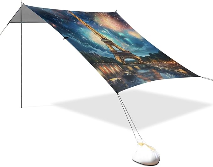 ALAZA Eiffel Tower City of Paris July 14th Celebration Beach Tent Sun Shelter Portable Canopy Sunshade for Outdoor Camping Picnics Backyard Fun 10x9 ft