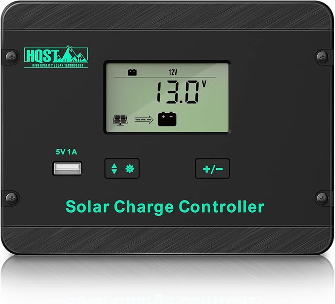 HQST 30A 12V/24V PWM Flush Mount Solar Charge Controller Solar Regulator Negative Ground with Back lit Display for Lithium Sealed Gel Flooded Batteries