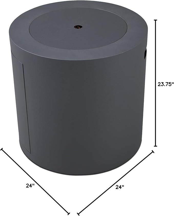 Real Flame Aegean 24 Round Propane Gas Fire Pit Table with Hidden Tank 50000 BTU Powder-Coated Steel Push-Button Ignition Lava Rock Storage Cover Stainless Steel Burner with Lid - Wthrd Slate