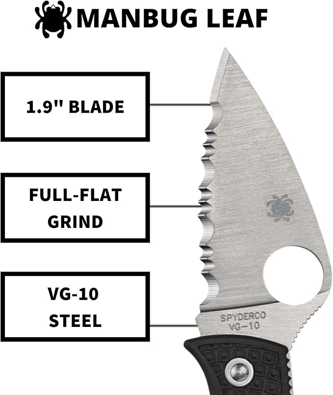 Spyderco Manbug Leaf Folding Pocket Knife with 1.9 VG-10 Steel Blade and FRN Handle - EDC Knife for Men and Women Perfect for Hunting Tactical Camping Survival Hiking - SpyderEdge - MBKLFS