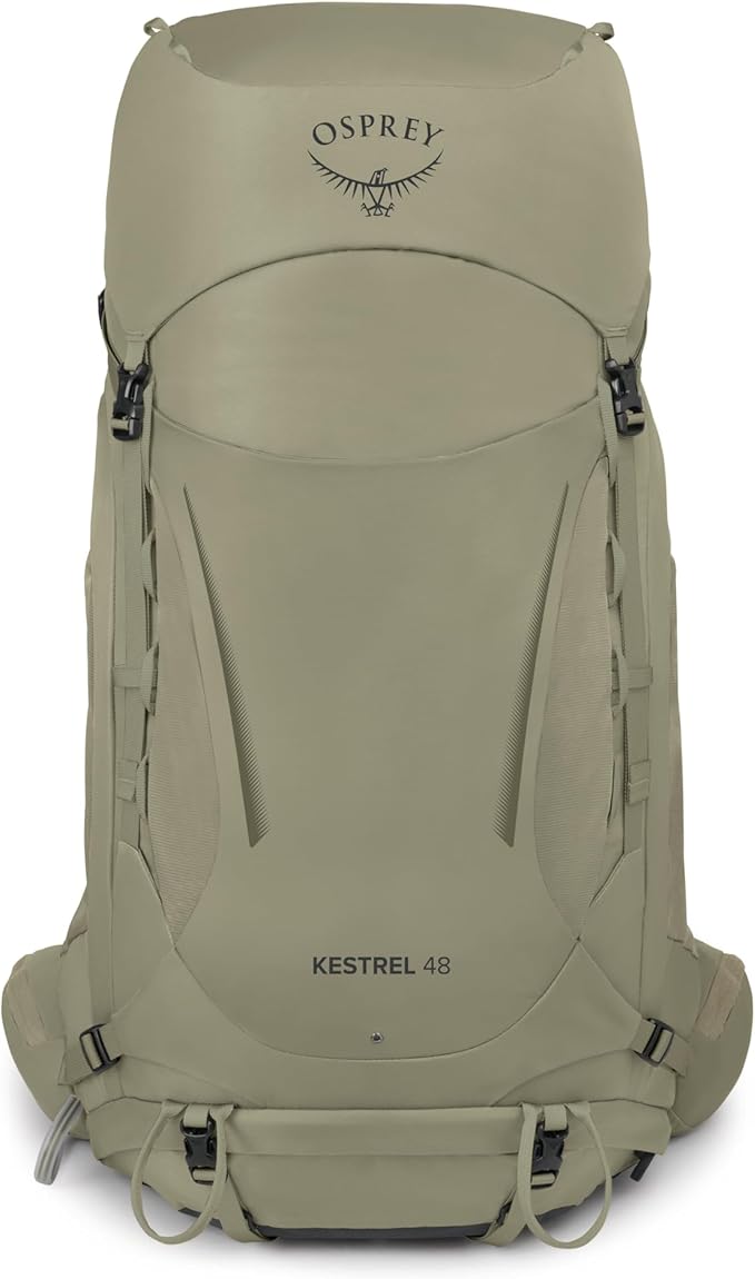 Osprey Kestrel 48L Men's Backpacking Backpack - Hiking &amp Camping Bag with Waterproof Raincover Olive Tan Large/X-Large