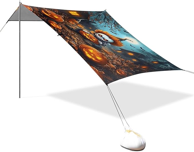 ALAZA Halloween Clown Pumpkin Beach Tent Sun Shelter UPF50+ Protection Beach Shade Canopy w/ 4 Sandbags for Outdoor Camping Fishing Backyard Fun Picnic 10x9 ft