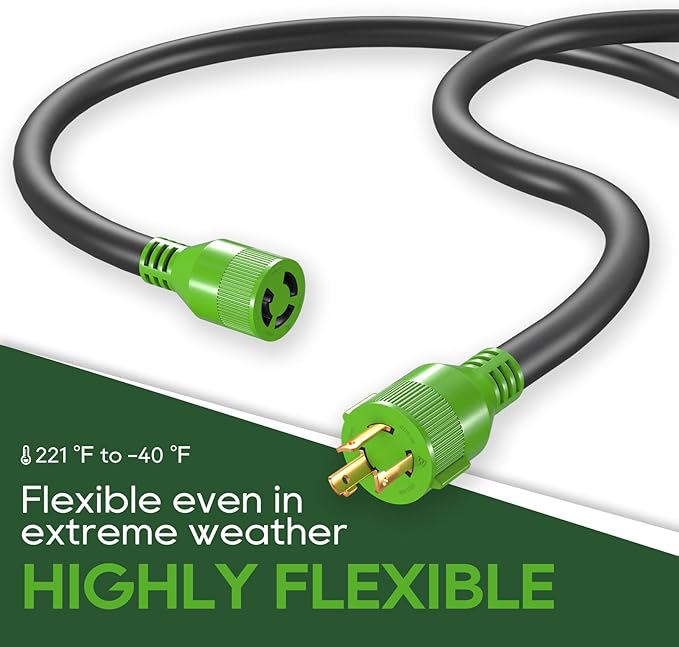 RVGUARD 3 Prong 30 Amp 100 Foot Generator Extension Cord NEMA L5-30P/L5-30R 125V 10 Gauge SJTW Generator Power Cord with Cord Organizer ETL Listed