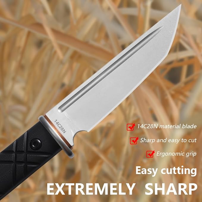 Fixed-Blade Knife with 14C28N Steel 5.03-Inch Blade &amp Kydex Sheath – The Ideal Choice for Outdoor Knives &amp Tools in Camping Fishing &amp Hiking Gear. (Black Blade)