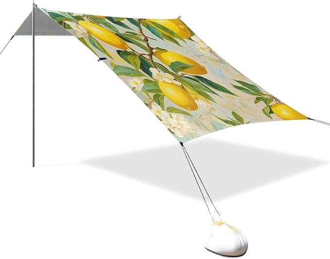 ALAZA Lemon Print Flower Beach Tent Sun Shelter Portable Canopy Sunshade for Outdoor Camping Picnics Backyard Fun 10x9 ft