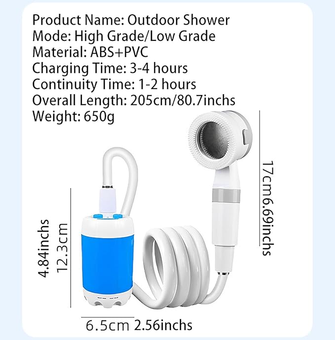 Outdoor Camping Shower Pump - Rechargeable Outdoor Shower Head Sprayer Portable Shower Head with Hose for Camping Perfect for Camping Hiking Travel Car Washing &amp Pet Cleaning