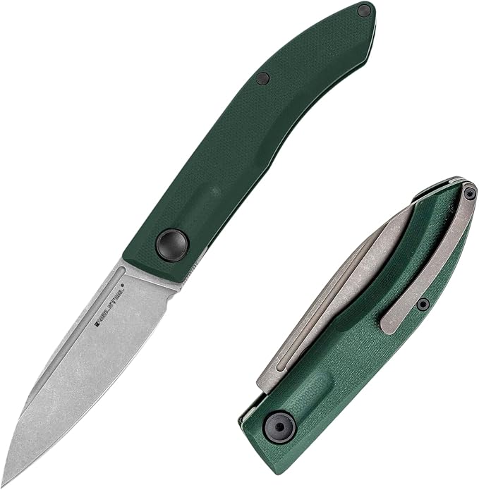 Real Steel Stella Slipjoint Folding Knife - 2.95 Grey washed VG-10 Blade G10 Textured Grip - Camping Hiking Daily Cutting - EDC Knife for Men and Women - Green