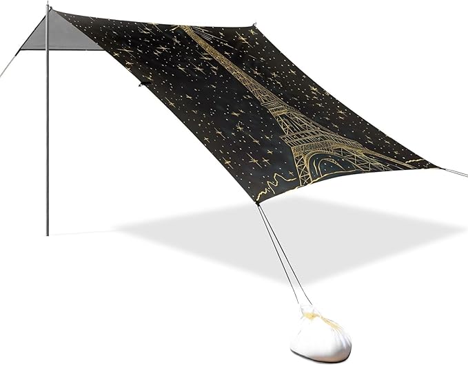 ALAZA Gold Eiffel Tower Starry Sky Beach Tent Sun Shelter UPF50+ Protection Beach Shade Canopy w/ 4 Sandbags for Outdoor Camping Fishing Backyard Fun Picnic 10x9 ft
