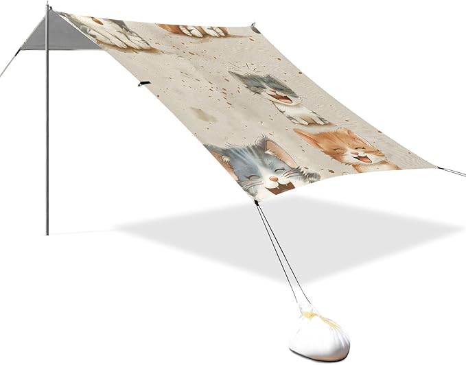 ALAZA Cat Cutte Kitten Beach Tent Sun Shelter UPF50+ Protection Beach Shade Canopy w/ 4 Sandbags for Outdoor Camping Fishing Backyard Fun Picnic 10x9 ft