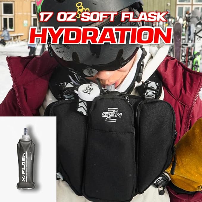 Chest Pack for Skiing – Slim Chest Pack for Skiing and Snowboarding with 17oz Hydration Soft Flask | Ski Front Chest Bag &amp Ski &amp Snowboard Chest Pack