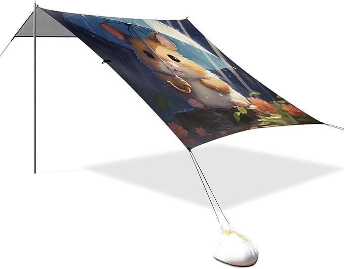 ALAZA Cute Hamster Beach Tent Sun Shelter UPF50+ Protection Beach Shade Canopy w/ 4 Sandbags for Outdoor Camping Fishing Backyard Fun Picnic 10x9 ft