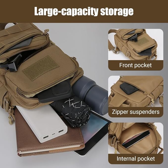 MiOYOOW Tactical Sling Bag Multi Functional Molle Chest Packs Large Storage Crossbody Backpack with Detachable Shoulder Strap for Climbing Cycling Hiking