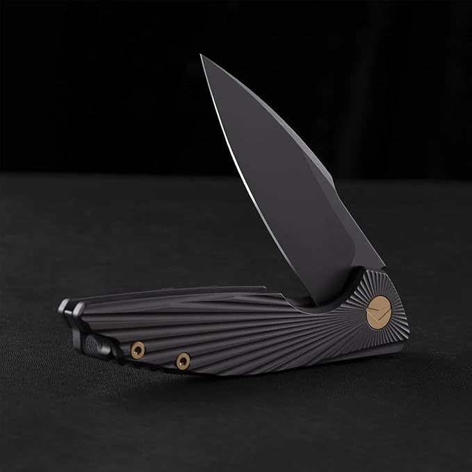 Folding Knife Pocket Knife EDC Knife with Clip Survival Knife Hunting Knife - M390 Steel Titanium Handle - Outdoor Hunting Survival Camping Knife with Sheath (Black)