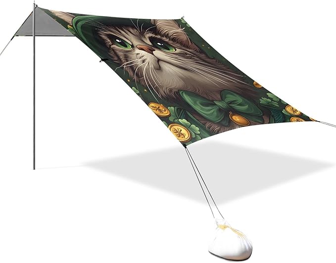 ALAZA St Patricks Cat Green Beach Tent Sun Shelter Portable Canopy Sunshade for Outdoor Camping Picnics Backyard Fun 10x9 ft