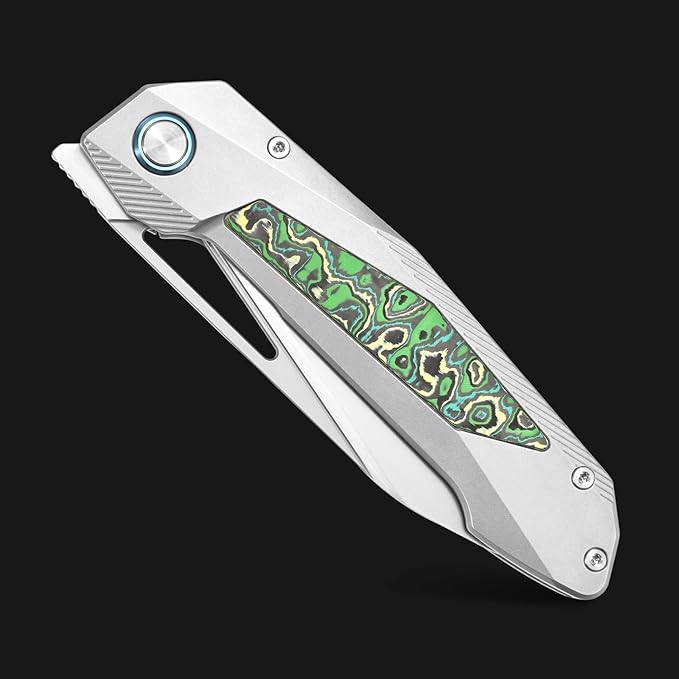Sitivien ST666 Folding KnifeHandmade M390 Pearlescent Polishing BladeTitanium &amp Colorful Carbon Fiber Handle Pocket Knife EDC Tool Knifes for Outdoor CampingHikingHunting(Green)