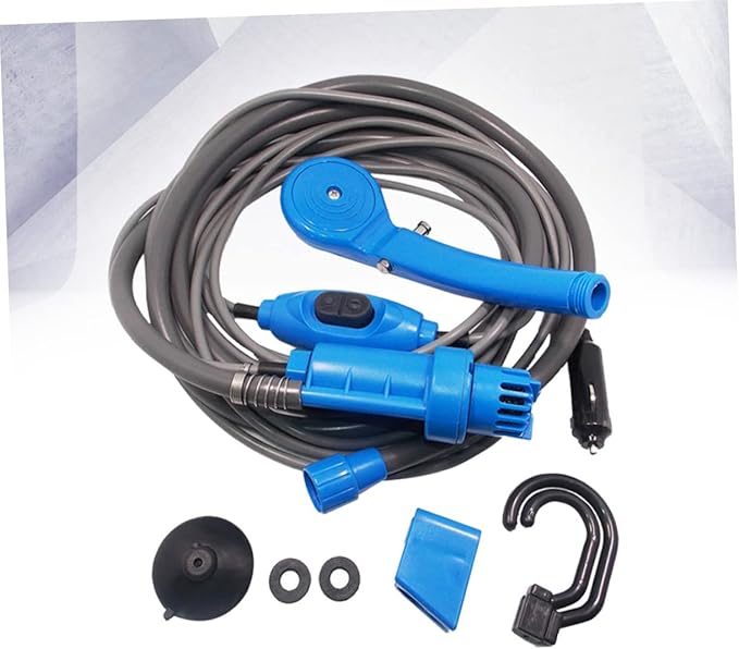 GARVALON Travel-Friendly 12v Portable Shower Camping Shower Set Auto Power Cable Pump and Hanging Hook for Outdoor Activities