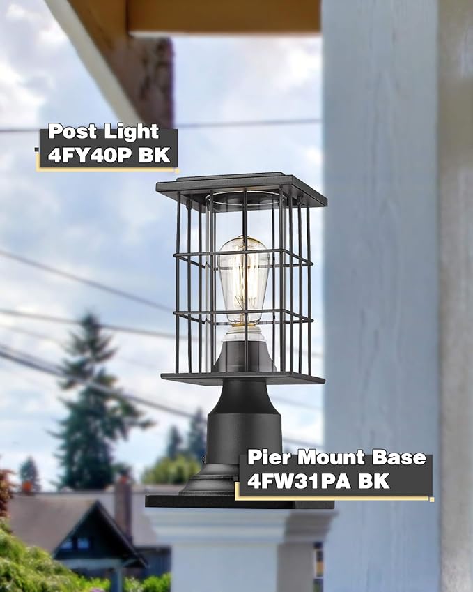FEMILA Pier Mount Base 2 Pack Cast Aluminum Post Light Mount Base Adapter Black Finish 4FW31PA-2PK BK