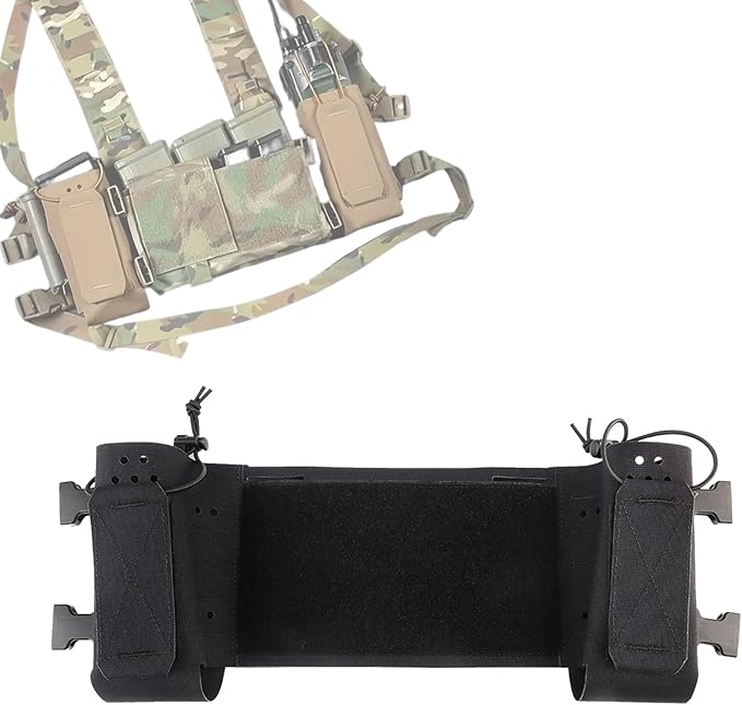 Tactical MOLLE Chest Expansion Panel With Storage Pouch Multi-Function Mission Extender Portable Organizer for Radio and Hydration(Black)