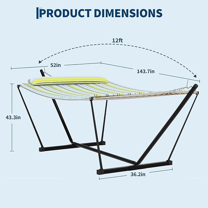 PeakPursuit 2 Person Outdoor Hammock with Stand Two Person Cotton Rope Hammock with Polyester Pad Heavy Duty Hammock with Soft Pillow Balance Ropes for Patio Backyard Garden Beach Blue