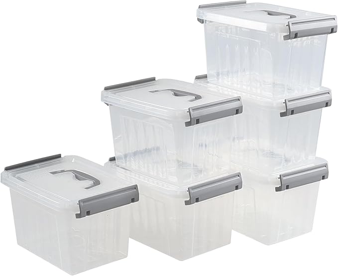3.5 Quart Small Clear Latching Boxes with Handle Tiny Plastic Storage Bins with Lid 6 Packs