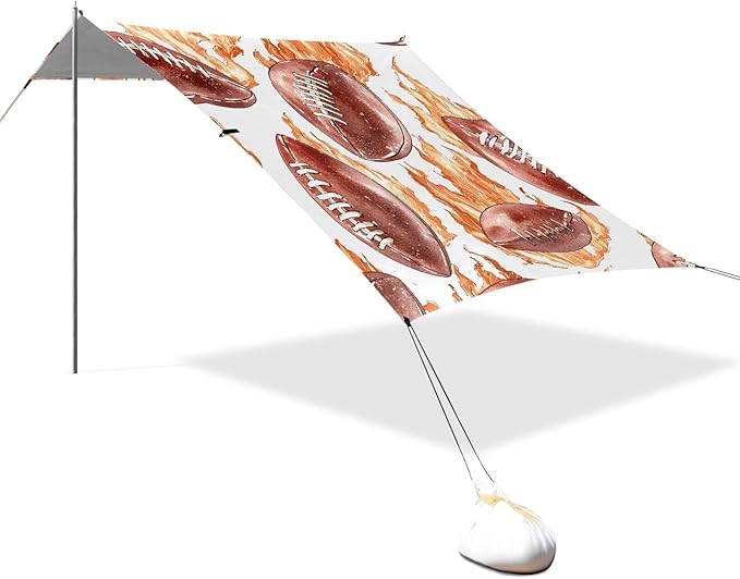 ALAZA Rugby Red Fire Pattern Beach Tent Sun Shelter Portable Canopy Sunshade for Outdoor Camping Picnics Backyard Fun 10x9 ft