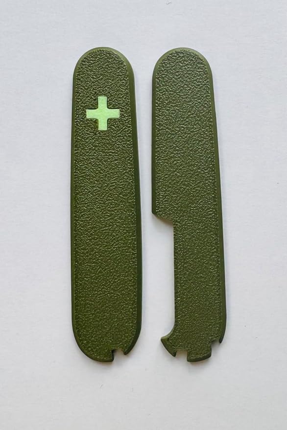 Replacement Covers For Victorinox Scales Plus 91mm Plastic Handles With Toothpick Tweezers And Ballpoint Pen Glowing Cross (Army Green)