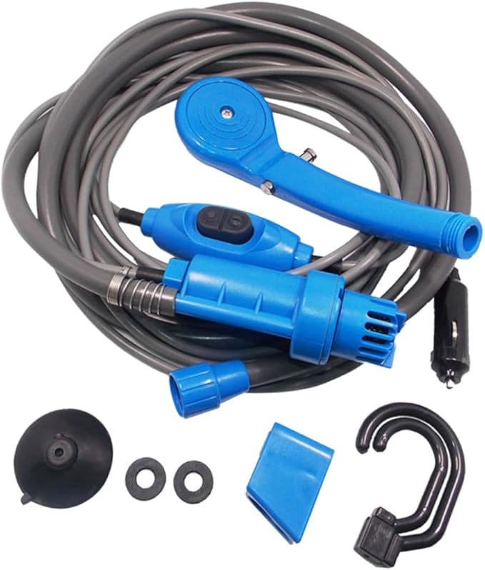 OUNONA 12v Car Charger Portable Camping Shower 2m Hose Water Pump Outdoor/Indoor Use Pet Washing Accessory