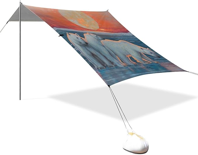 ALAZA Three Polar Bear Sunset Beach Tent Sun Shelter Portable Canopy Sunshade for Outdoor Camping Picnics Backyard Fun 10x9 ft