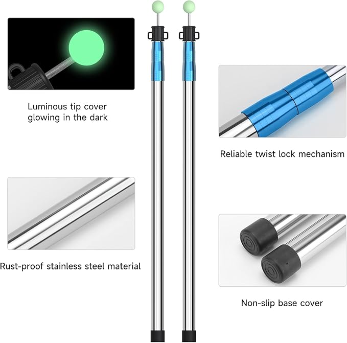 SANLIKE Telescoping Tarp Pole Heavy Duty Tent Poles 33-86.6/94 Thickened Tube Collapsible Stainless Steel Canopy Poles for Camping Backpacking Hiking Awning Sun Sails Outdoor Sports Set of 2
