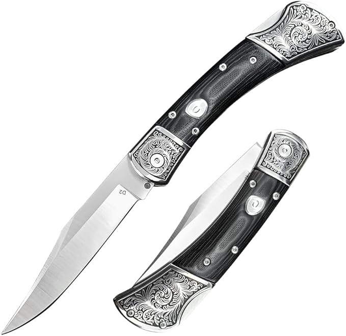 3.35'' High Hardness D2 Steel Blade Mikata Handle Outdoor Pocket Folding Knife Camping Rescue Self Defense Tactical Tool with Leather Sheath