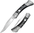 3.35'' High Hardness D2 Steel Blade Mikata Handle Outdoor Pocket Folding Knife Camping Rescue Self Defense Tactical Tool with Leather Sheath