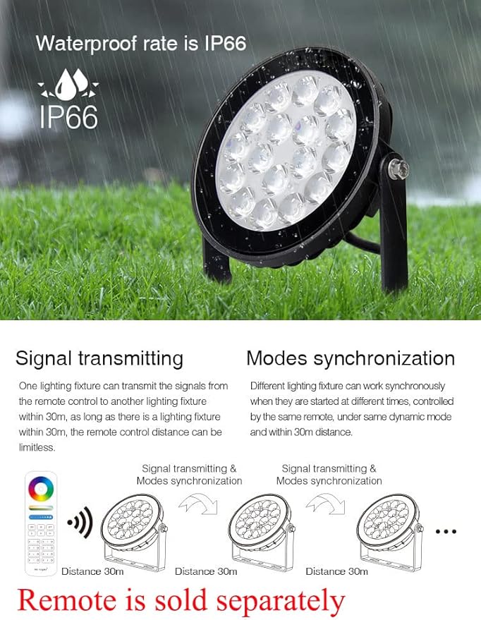 LGIDTECH FUTC01 Miboxer 9W RGB+CCT DC 24V Outdoor LED Garden Spotlight 16 Million Colors ChangingColor Temperature Adjustable