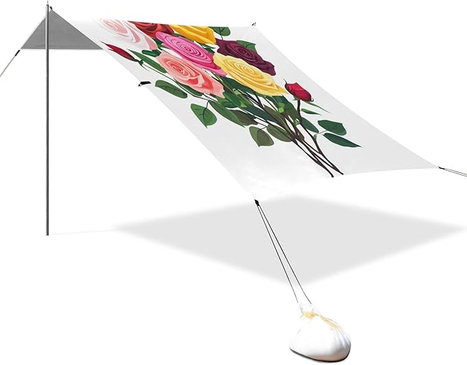 ALAZA Colorful Rose Flower Bouquet Beach Tent Sun Shelter UPF50+ Protection Beach Shade Canopy w/ 4 Sandbags for Outdoor Camping Fishing Backyard Fun Picnic 10x9 ft